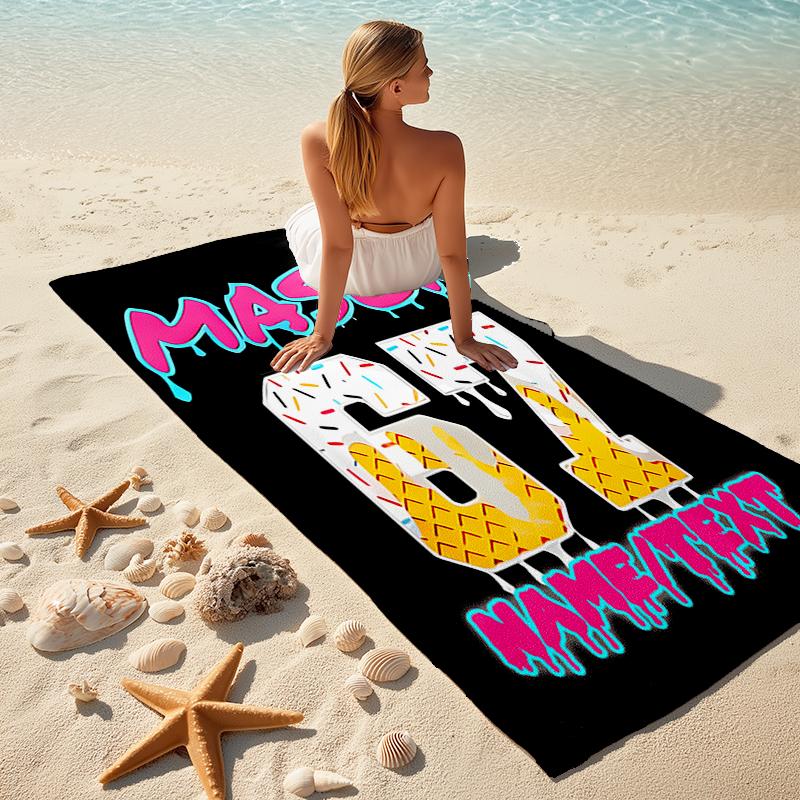 1PC Custom Name Ice Cream Celebration Beach Towel Highly Absorbent And Sand-Resistant Towel for Swimming, Pool, Yoga, And Travel Lightweight