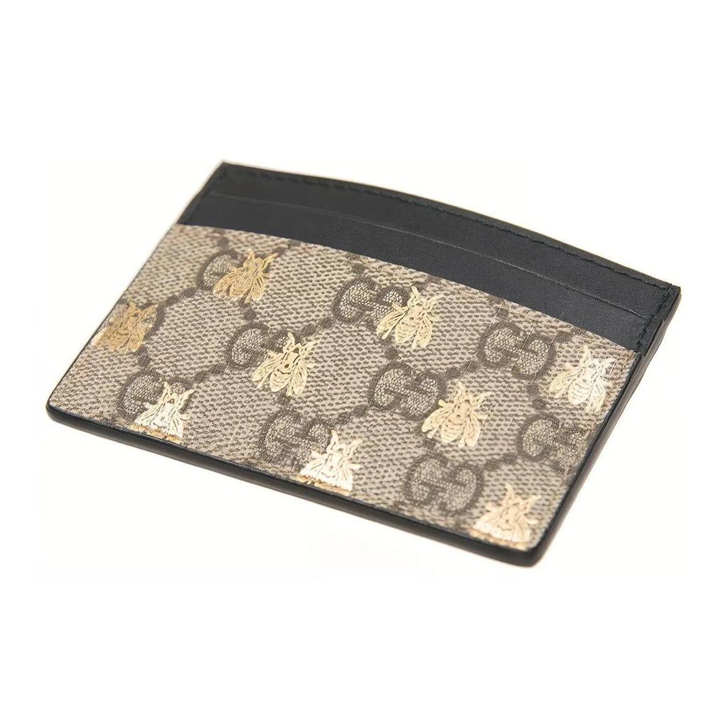 Gucci Bee Print Vintage Logo Canvas and Leather Combination Card Holder Wallet for Women Ebony and Black