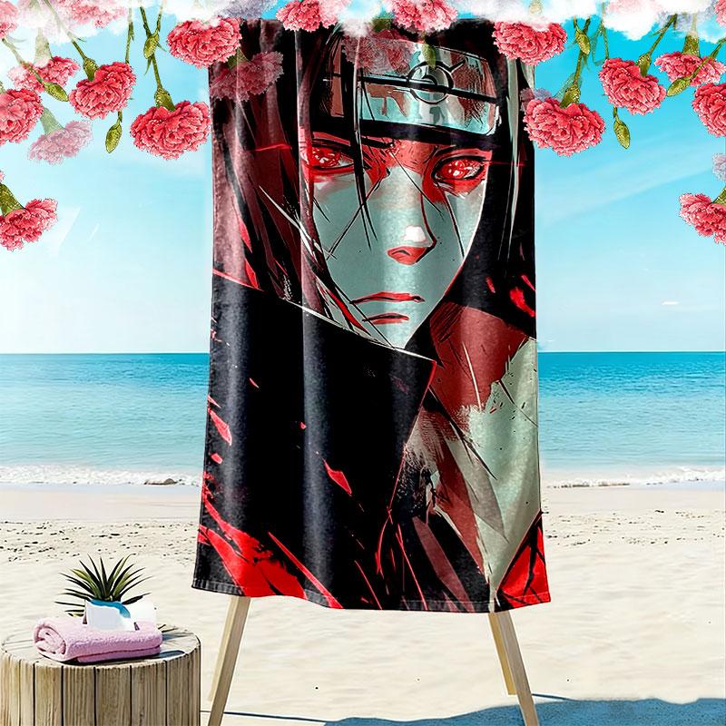 Naruto Anime Uchiha Sasuke Print Beach Towel, Large Soft Quick Dry Towel for Beach Camping Swimming