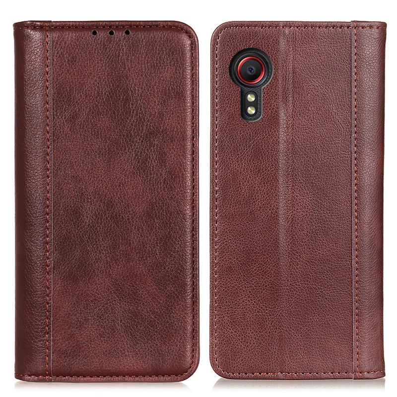 

For Samsung Galaxy Xcover7 Split Leather Case Litchi Texture Phone Wallet Cover Brown