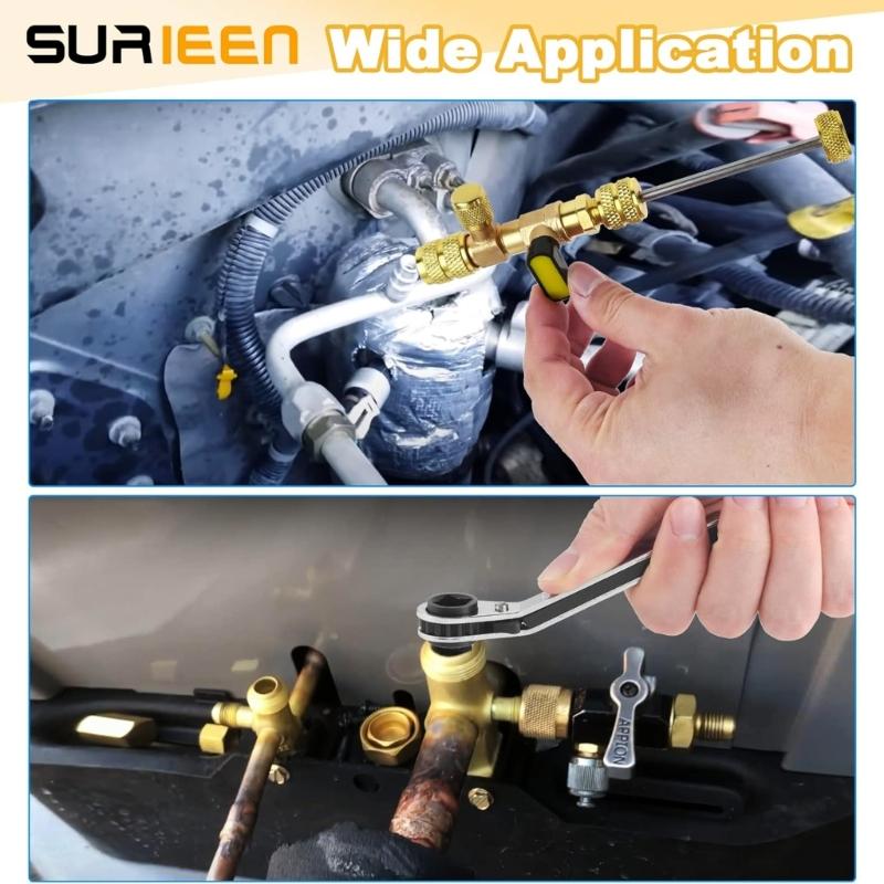 Valves Cores Remover Tool with Hex Bit Adapter Valves Cores HVAC Service Wrench Set for Air Conditioner Equipment Repair