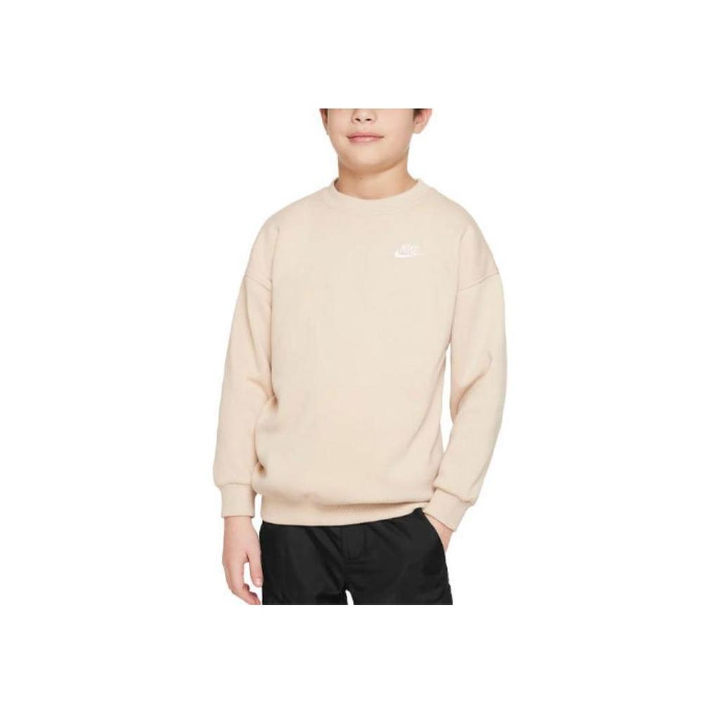 Nike Sportbekleidung Club Fleece Logo Bestickt Rundhals Locker Geschnitten Kinder Oberteile Khaki FD2923126