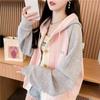 Colorblock Kapuzenjacke für Damen in Übergröße, Frühling und Herbst Neu Dünn, Mittel und Lang Einreihig Patchwork Hoodie für Damen