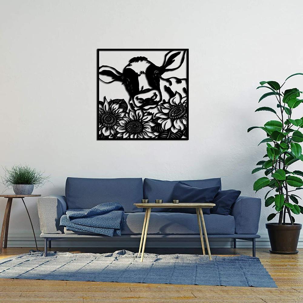 Farmhouse Metal Wall Art Rustic Cow with Sunflowers Wall Sculpture Decor Cow Sunflowers Wall Art Farmhouse Metal Rustic Decor