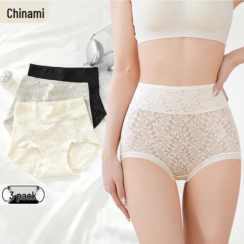 

Женские кружевные трусы-слипы с высокой талией и контролем живота Qiannaimei, 3 шт. 3XL