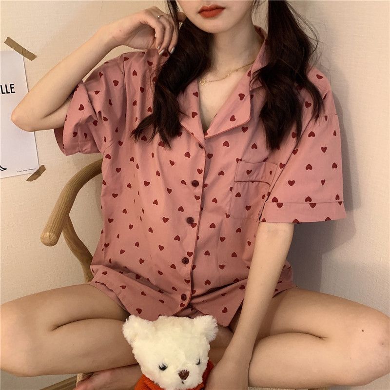 Short Sleeve Shorts Love Pajama Set Short Sleeve Shorts Heart Pajamas Suit