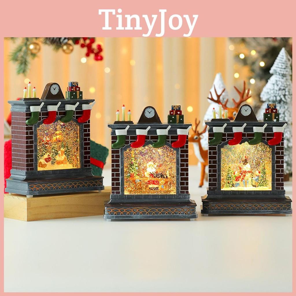 Fireplace Music Ornament Box With Snowman And Reindeer Christmas Gift Decor