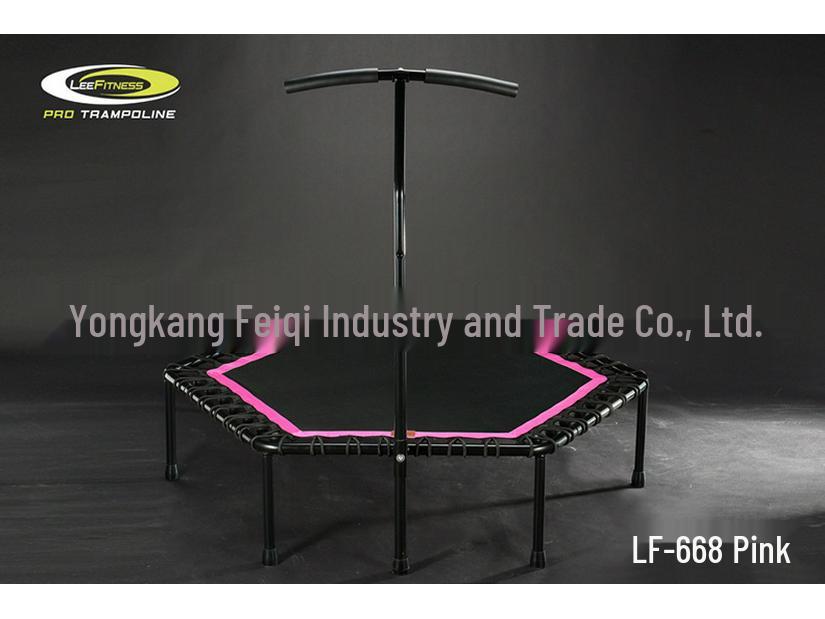 48" Hexagonal Fitness Trampoline with Handle - Silent Bounce, Elastic Rope, Commercial Model for Adults