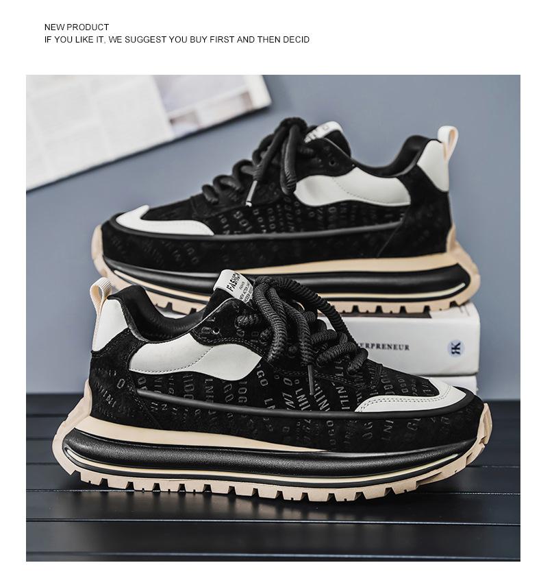 Spring New Shoes for Men Chunky Sneaker Trend Print Leather Casual Sport Running Shoes Street Cool Athletic Shoes