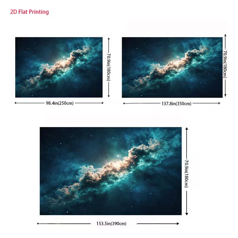 2D Deep Space Galaxy Backdrop, Teal Nebula and Starfield Decor