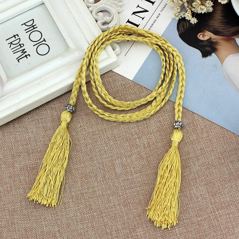 Dünnes geknotetes dekoratives Seil Taillenkette Damen Ethnischer Stil Mori Damen Weberei Fransen Baumwollseiden-Gürtel