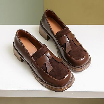 Fashion Chunky Burst Women Shoe Brown Leather High-heeled Pumps Luxury Woman Heel Platform British Style Women's Shoes
