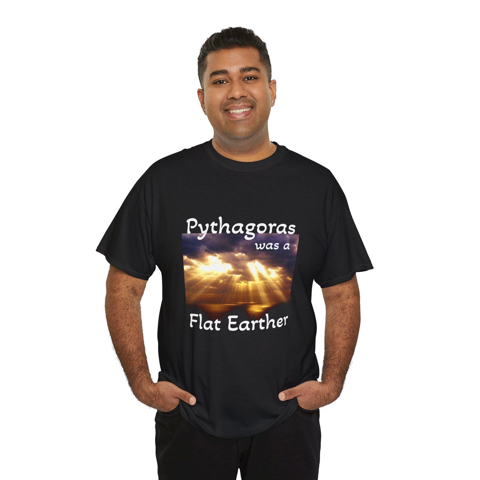 Pythagoras was a flat Earther Heavy Cotton Tee, The Sun is small and local, Conspiracy Theory, Crepuscular waves Truth Shirt 2XL
