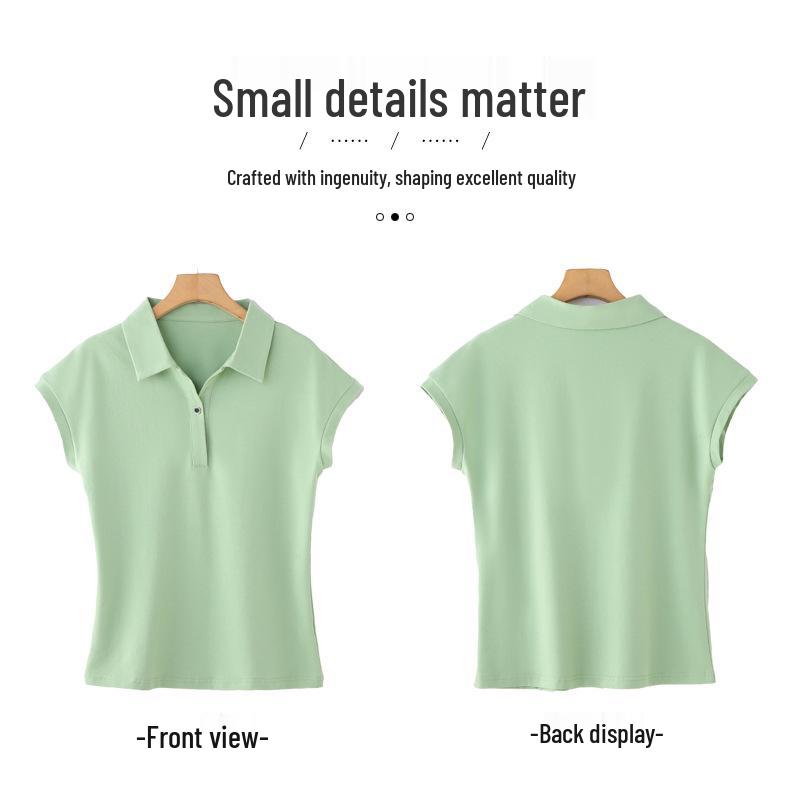 Women's Solid Color Pure Cotton Short-Sleeve Polo T-Shirt, Summer 2025 Collection - Versatile and Loose Fit