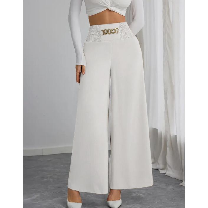 Women's new high waisted slimming style commuting solid color chain spring and autumn wide leg pants