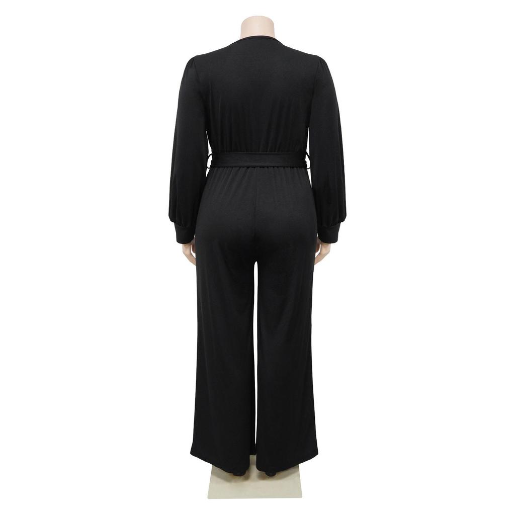 Tuta da Donna Taglie Forti Moda Temperamento Ampia Gamba Dritta Tinta Unita Cintura