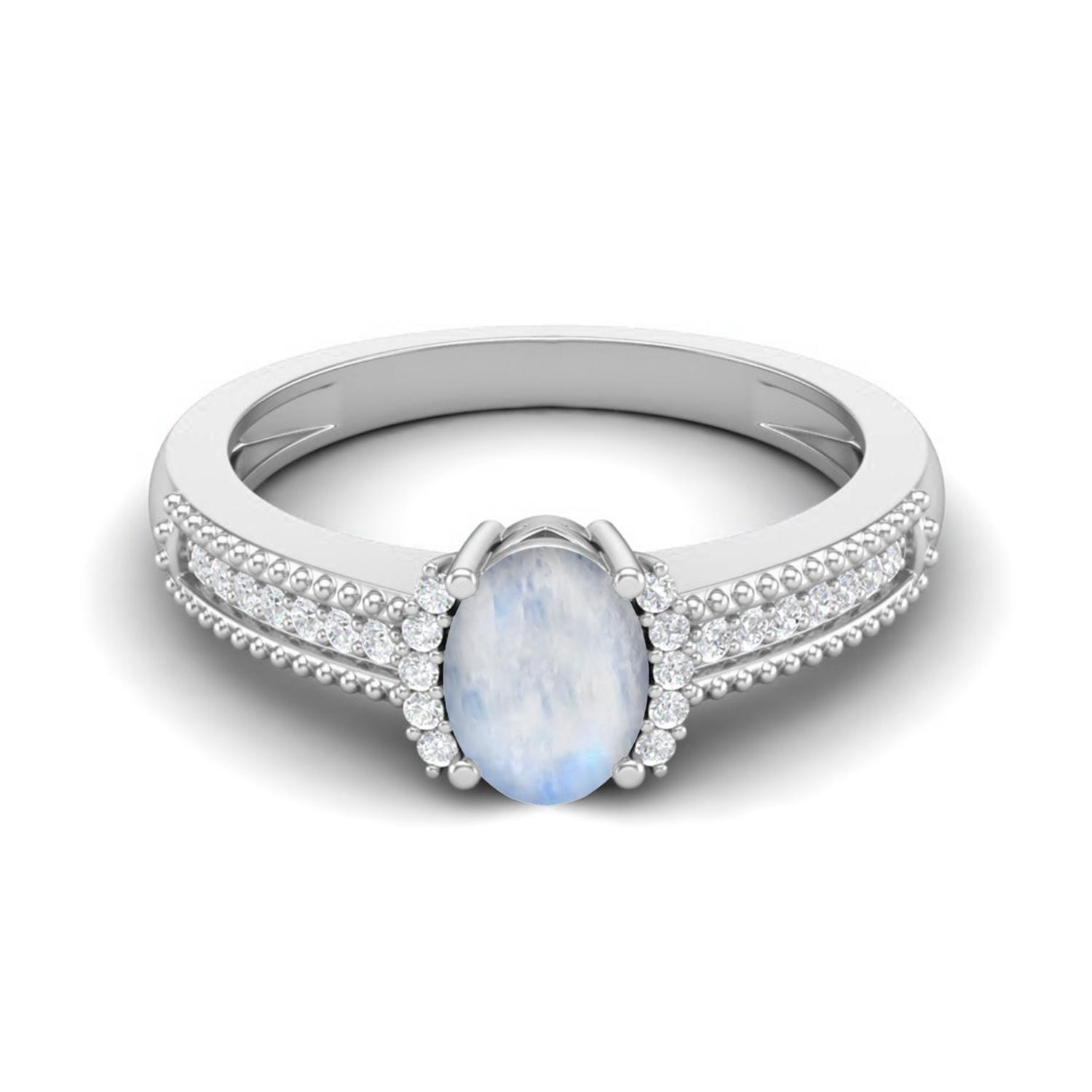 

7 X 5 MM Oval Moonstone Gemstone 925 Sterling Silver Halo Accent Wedding Women Ring 5 белый