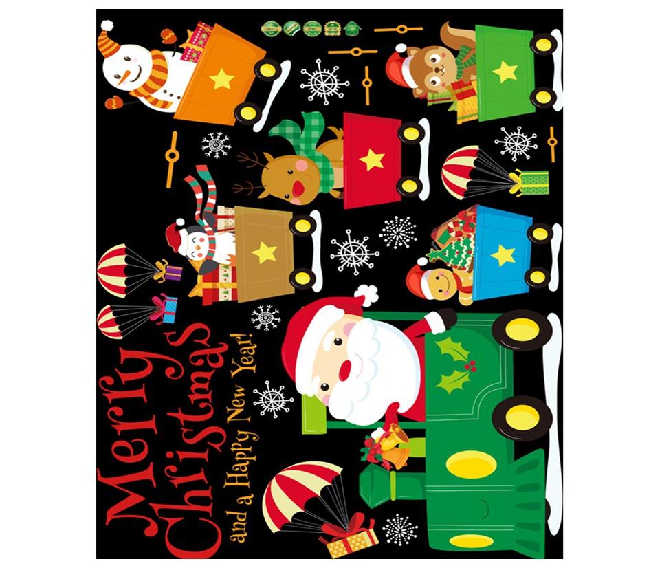 Festival Atmosphere Dress Up Christmas Train Sticke Childrens room Bedside Shop Window Glass Scene Arrangement