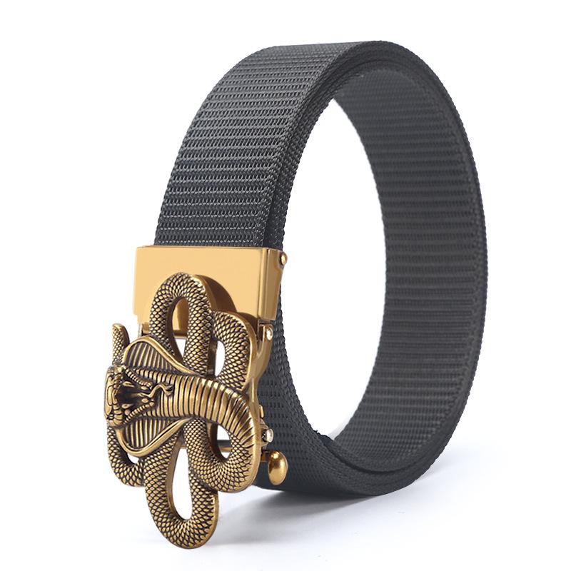 Men's Nylon Outdoor Sports Belt with Bronze and Automatic Alloy Buckles