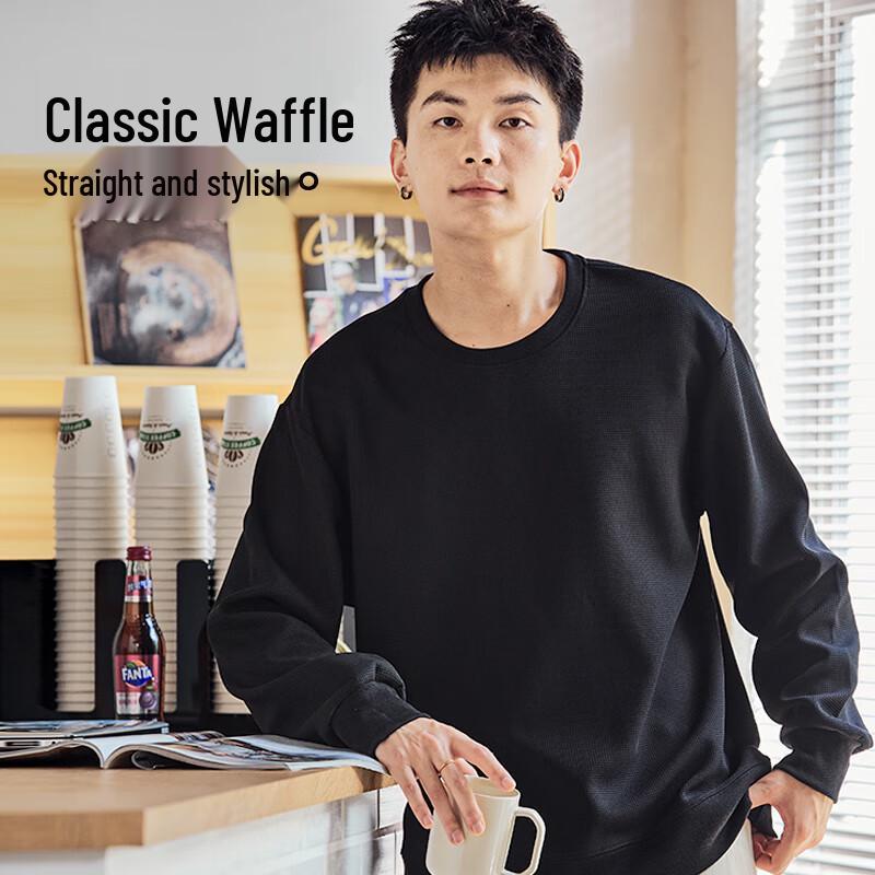 TonLion Men's Waffle Knit Crewneck Sweatshirt