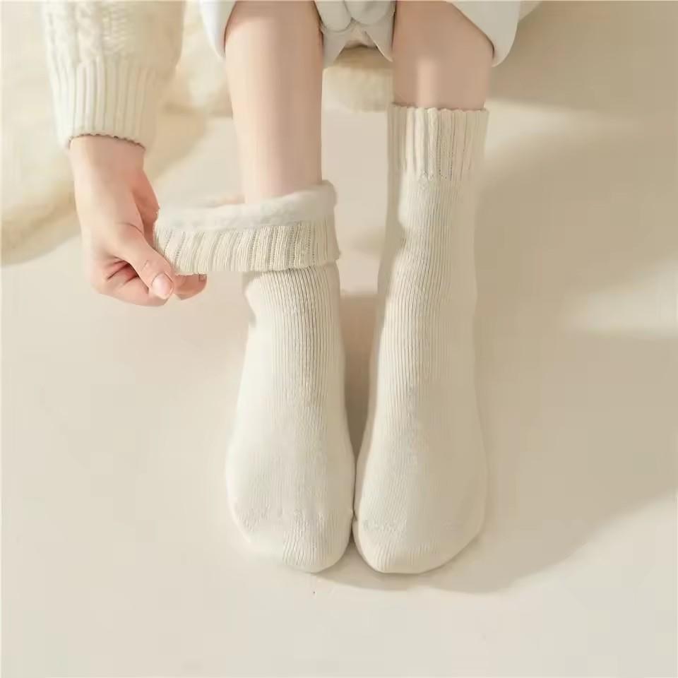 1 Pair Women's Winter Warm Socks Snow Markron Color Thick Plush Hairy Soft Postpartum Stockings Floor Sleep Socks