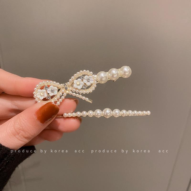 Diamond-encrusted Pearl Love Bow Hairpin Korean Hairpin Versatile Temperament Bangs Clip Ins Edge Clip Hair Accessories