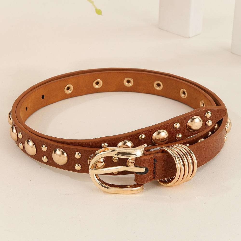 Metal Buckle Rivet Heavy Metal Belt Pu Leather Dress Waistband  Women's