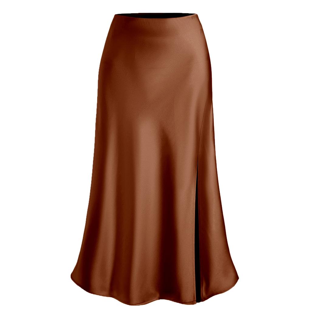 Women's New Satin Bustier High-waisted Elastic Split Long Skirt Sexy Splicing Package Hip Skirt Female