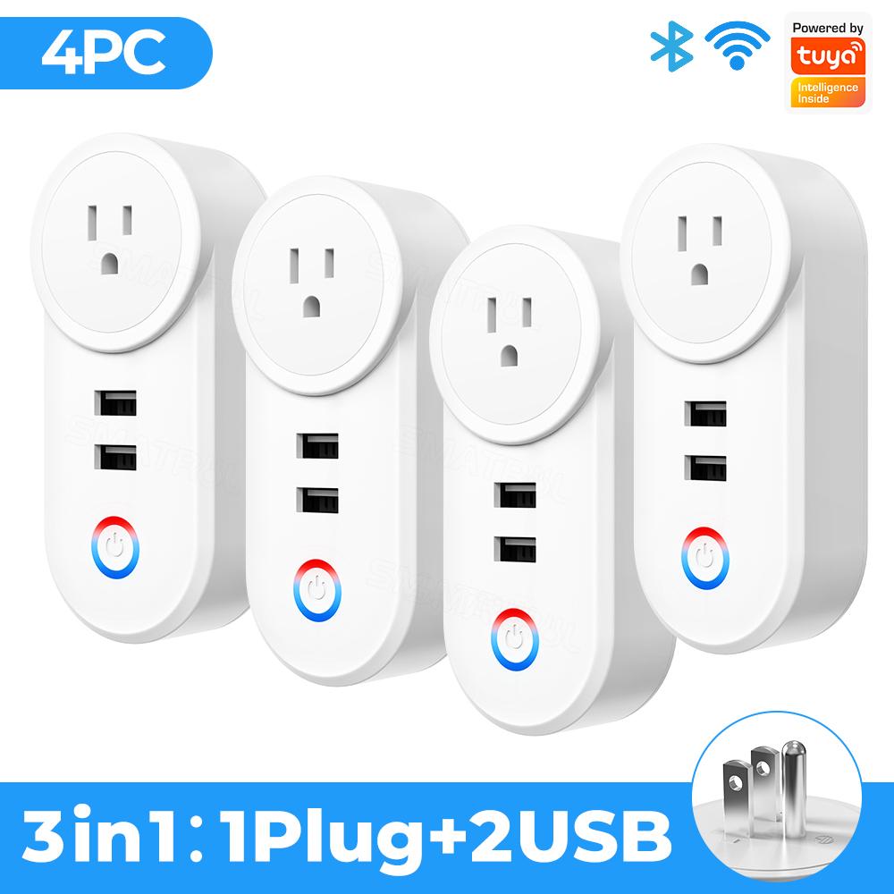 Tuya Wifi Smart Usb Socket Us Plug 16a Outlet Adapter Charging Voice Timing Smart Life App Electrical For Google Home Alexa