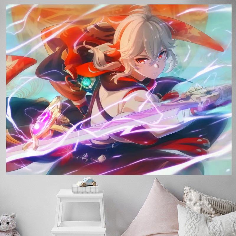 Kimono Samurai Girl Anime Wall Tapestry Aesthetic Manga Wall Hanging Bedroom Dorm Home Decoration 100X70CM