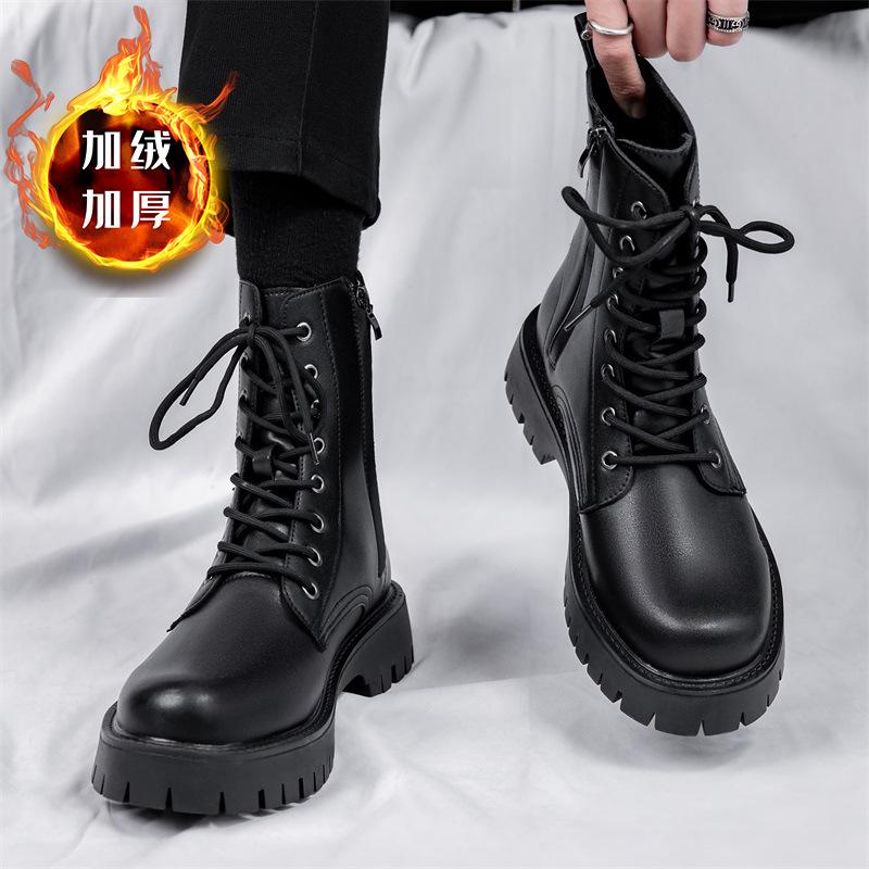 

Британские черные ботинки Мартин, мужские крутые ботинки карго из мягкой кожи на молнии сбоку, европейско-американские ботинки на толстой подошве с высоким голенищем 44