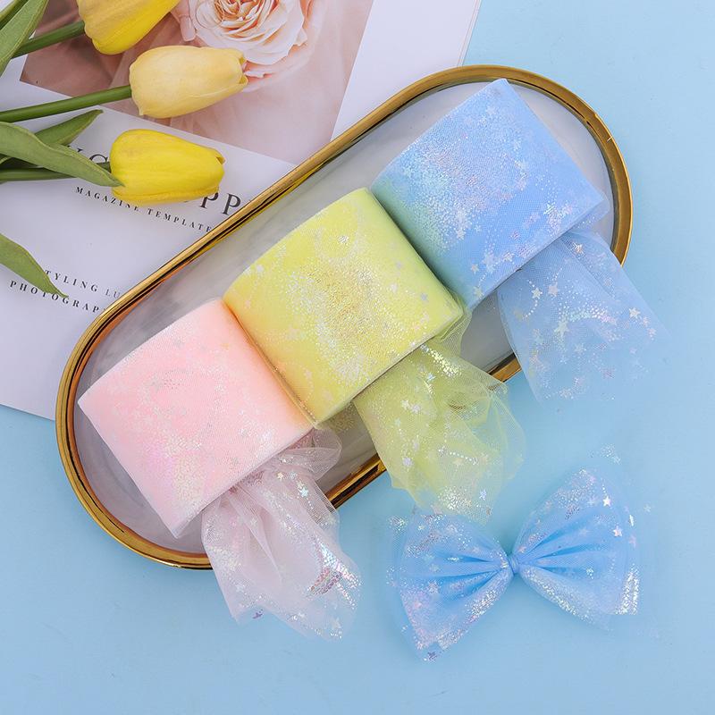 Rainbow Love Heart Tulle Ribbon for Crafts Gift Diy Package Wrap Decorative Ribbons Love Stars Lace Christmas Decor