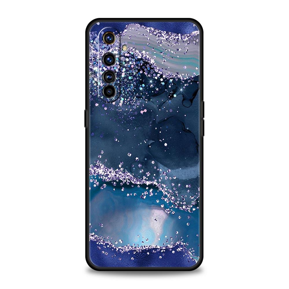 Navy Blue Glitter Agate Marble For Realme GT Neo 2 3 Phone Case Realme 9 8 5G 7 6 GT2 Pro Plus 9i 8i C21Y C3 C11 C25 C35 Cover