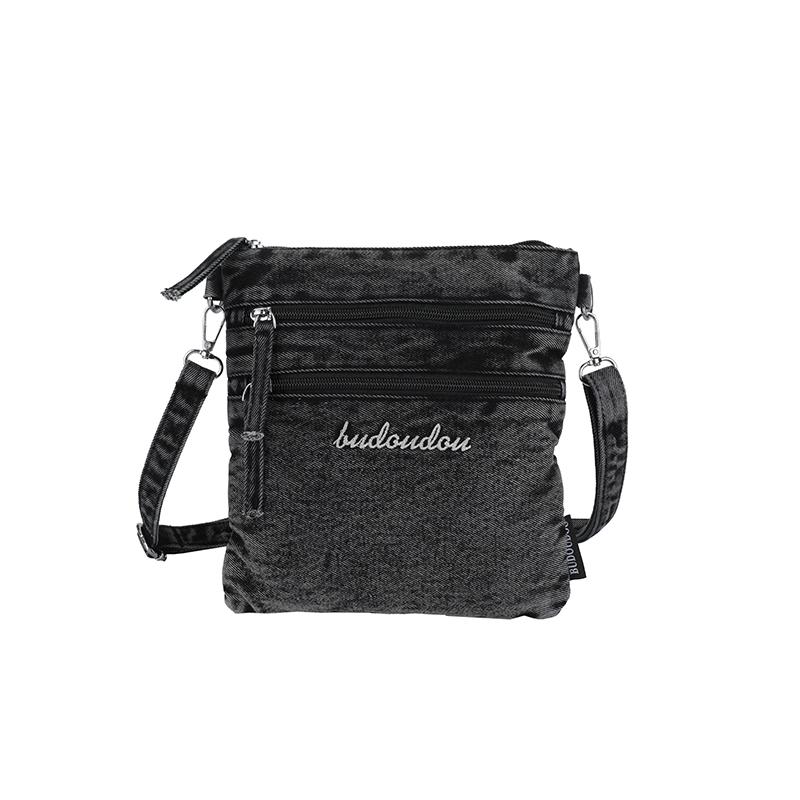 Джинсовая сумка Женская сумка Многослойная сумка для мелочи и телефона Сумка через плечо Маленькая квадратная сумка на плечо чёрный