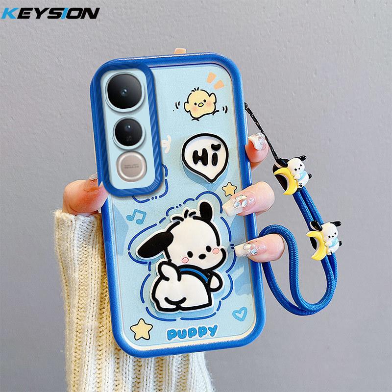 KEYSION Shockproof Case for VIVO V50 Lite 5G with Lanyard Soft Silicone Cute 3D Cartoon Doll Phone Cover for VIVO V50 Lite
