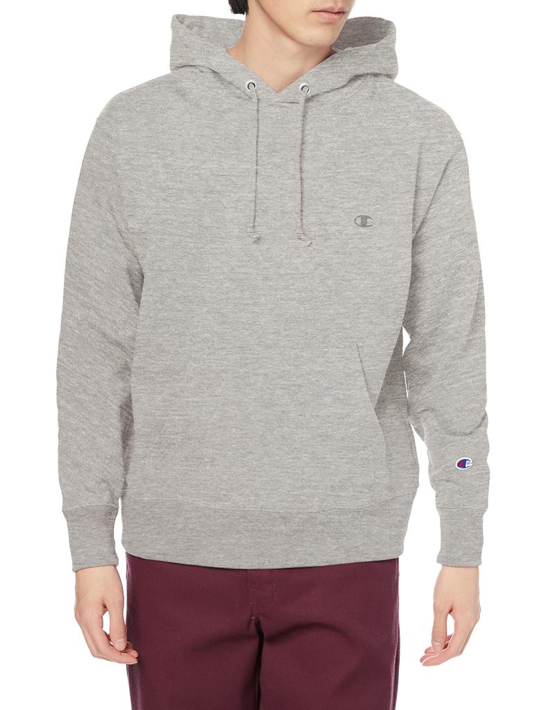 Champion Casual Hooded Sweatshirt with Relaxed Oxford Size M Men's One-Point Logo, Fit, Gray, (C3-V102)