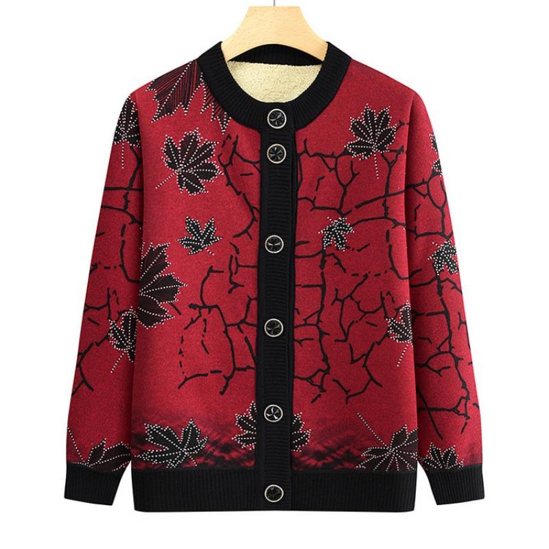 Mom cardigan on clothes medium and old women's clothing loose fleece jacket autumn and winter knitted sweater warm casual jacket