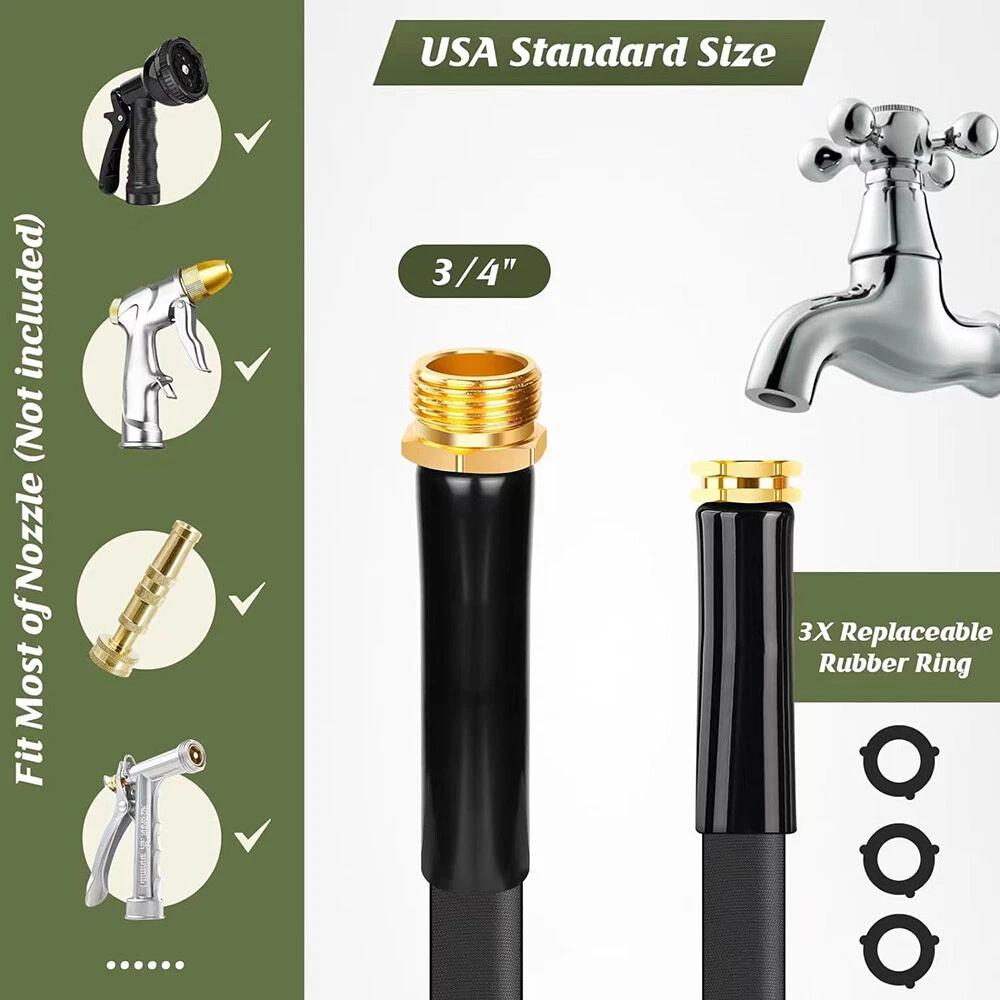 Non-Expandable Garden Water Hose 50/100ft Kink Free Lightweight High Pressure For Car Cleaning Watering Gardening Tool Accessory