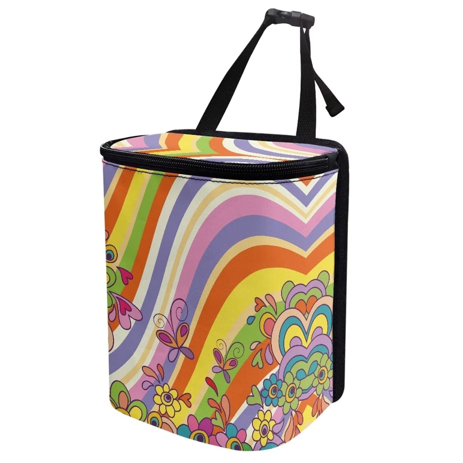 

Pink Strawberry Car Trash Can with Lid - Collapsible Waterproof Garage Bag, Reusable Hanging Cute Automotive Garbage Bin, Adjustable Strap, Interior Colorful Hippie Butterfly