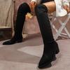 Black High-heeled Suede Over The Knee Boots Autumn Women Shoes Pointed Toe Women's High Botas Fashion Warm Lace Up Long Boots