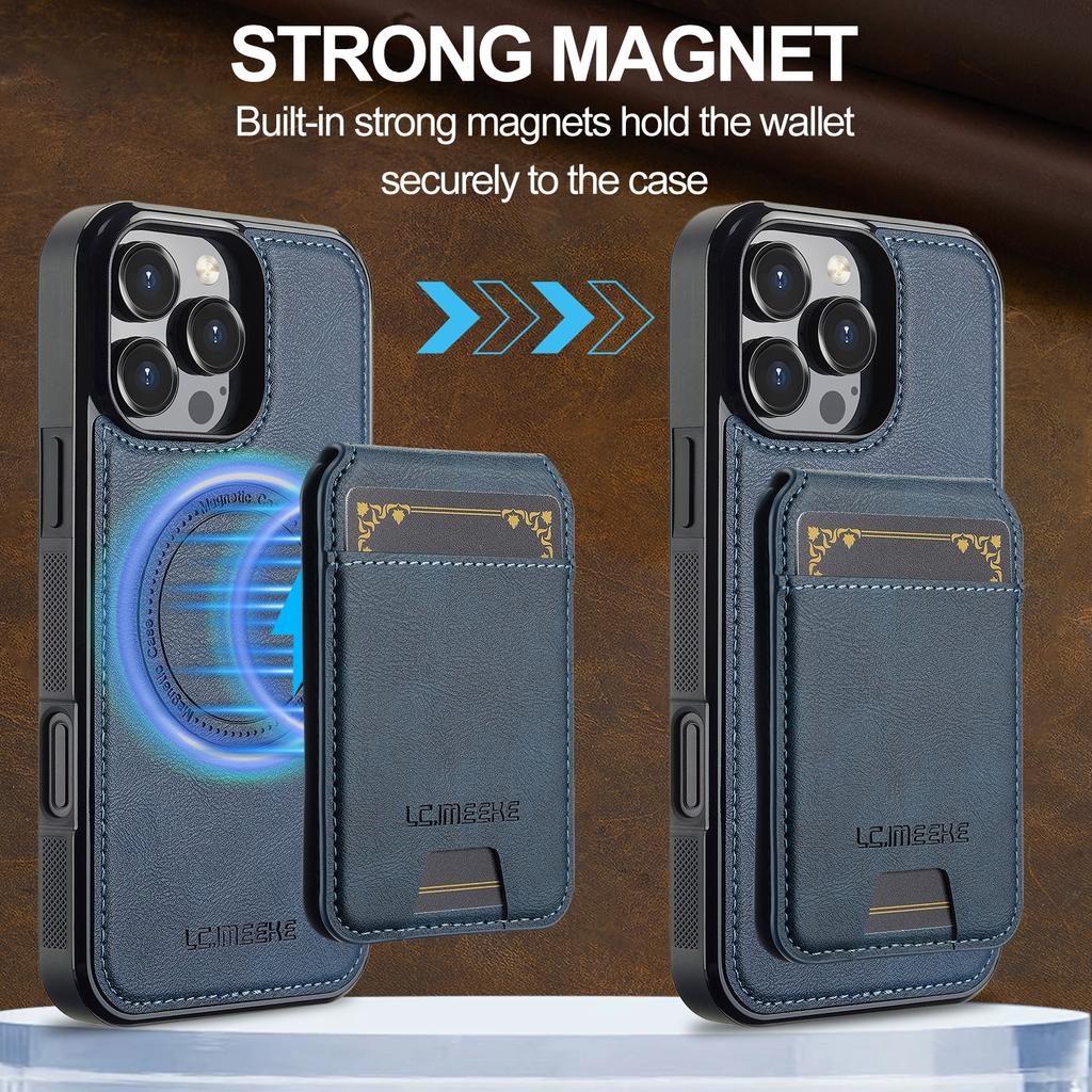 LC.IMEEKE L3 For iPhone 16 Pro Max Magnetic Case Detachable Card Holder Leather+TPU Mobile Cover