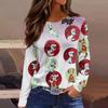 Women's Fashion Casual Slit Hem Round Neck Long Sleeve Loose Christmas Printed T-Shirt Ladies Top
