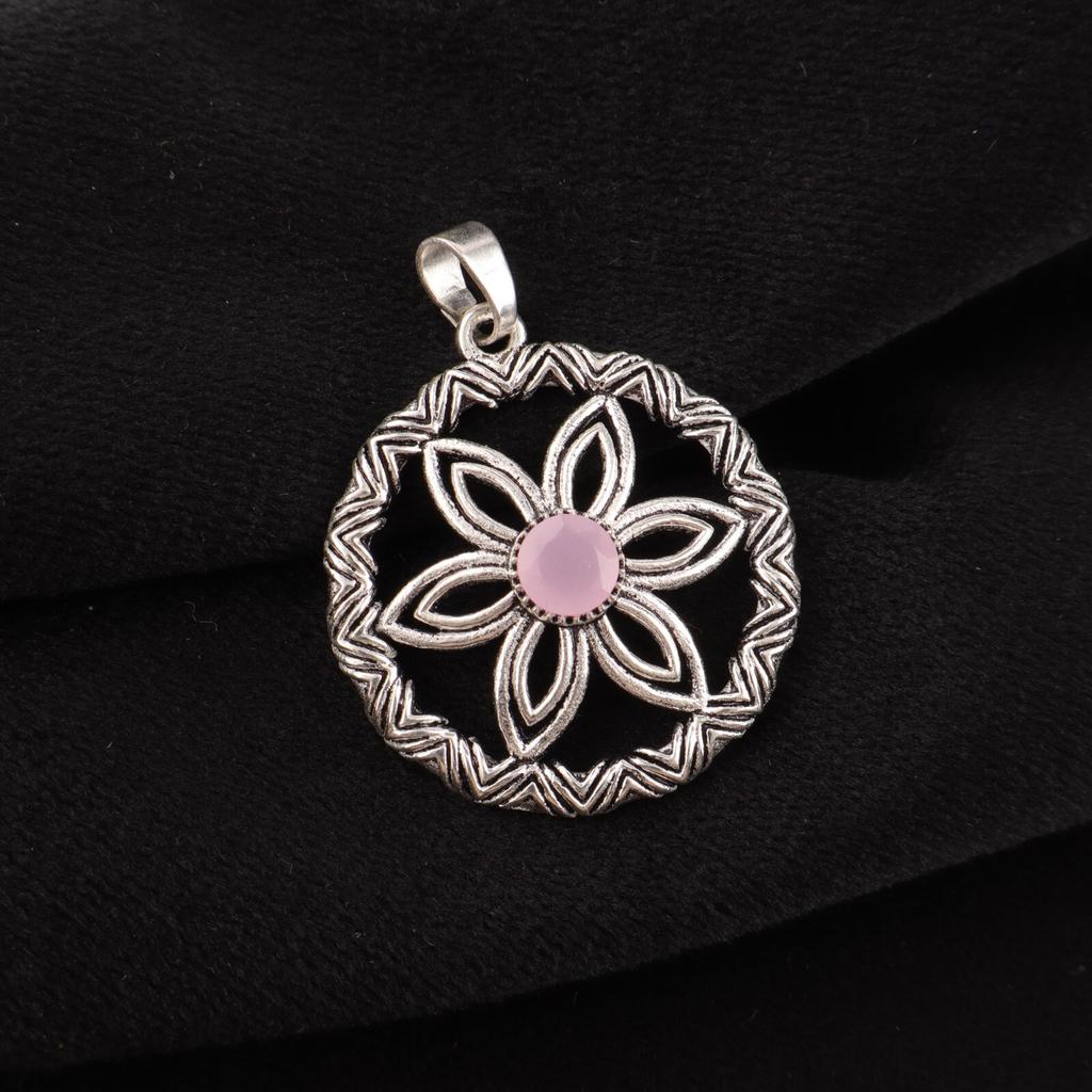 Rare Rose Chalcedony Gemstone 925 Sterling Silver Jewelry Handmade Pendant 1.48" CP-29-20