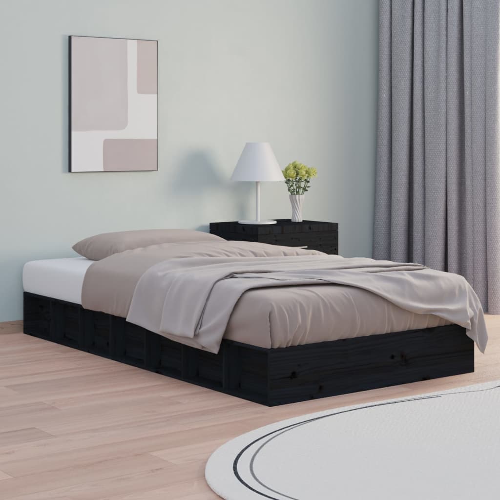 Vidaxl Bed Frame, Black, 75X190 Cm, Solid Wood