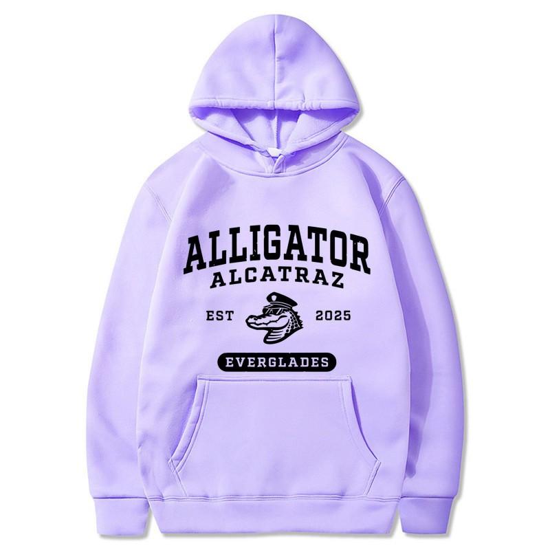 Unisex Hooded Long Sleeve Sweatshirt With Alligator Print Loose Fit Casual Streetwear Fall