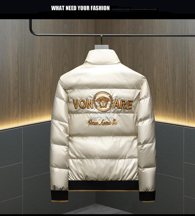 2025 European Winter Embroidered Stand Collar Men's Down Jacket: Casual Fashion for Youth
