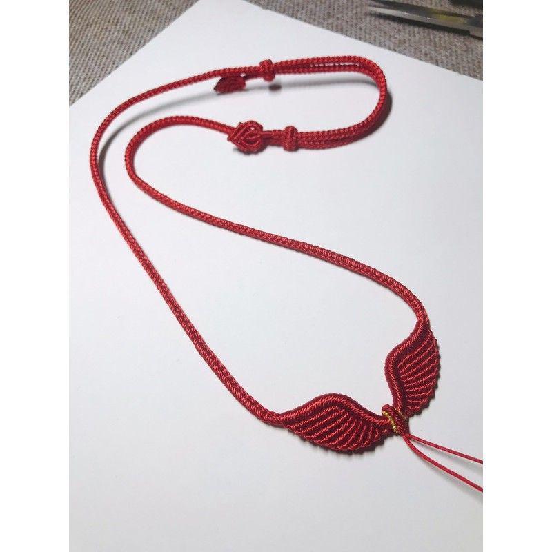 Handmade Angel Wings Woven Pendant Necklace with Rope Lanyard