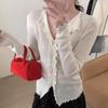 Chic V-Neck Long Sleeve Knit Top with Ruffle Edge