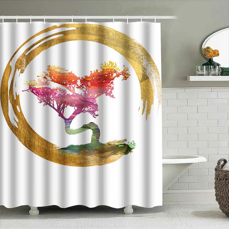 Watercolor Tree Shower Curtain Bathroom Decor Hand-Painted Wall Hanging Art Print For Home Decoration Size: 180X180Cm (72X72In)