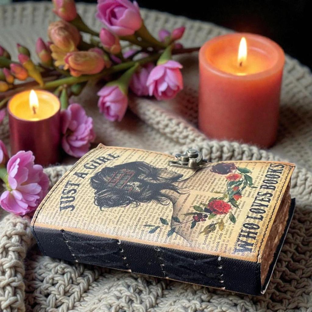 Handmade “Just a Girl Who Loves Books” Leather Journal | Vintage 5x7" Notebook with 200 Deckle Edge Pages | Literary Diary for Book Lovers
